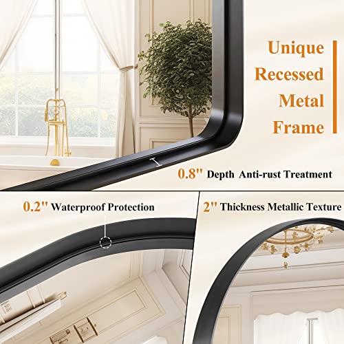 Image of NeuType 71 inchx28 inch Large Arched Mirror Full Length Mirror for Wall Full Body Big Arched Wall Mirror Full Length Wall-Mounted Mirror Aluminum Alloy Frame,Matte Black (Recessed, No Stand)