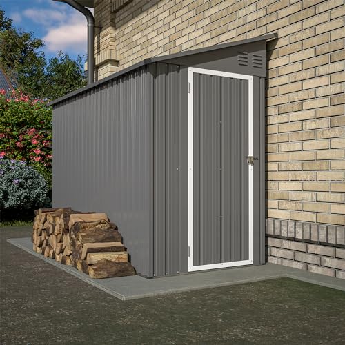 Favfurish Outdoor Storage Shed 4 x 8 FT with Lockable Door and 2 Air Vents,Lean to Garden Shed Utility Tool Shed W/Foundation,Waterproof Tool Sheds for Backyard,Patio,Lawn,Gray