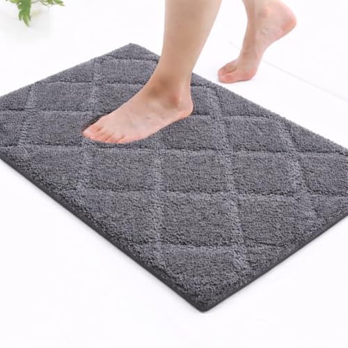 Image of Premium Combed Cotton Tufted Bathmat 45 x 65 cm, 1800 GSM Soft Absorbent Anti Skid Bathroom Floor Mat with Latex Backing, Quick Dry Non Slip Bath Rug for Shower & Daily Use, Diamond Grey