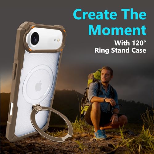 Image of AIBEX Transparent Back Cover Compatible for iPhone 17 Air| Mag-Saf Magnetic Ring Kickstand | Shockproof Dual Layer Military Grade Drop Protection Armor Case| Wireless Charging Support - Brown