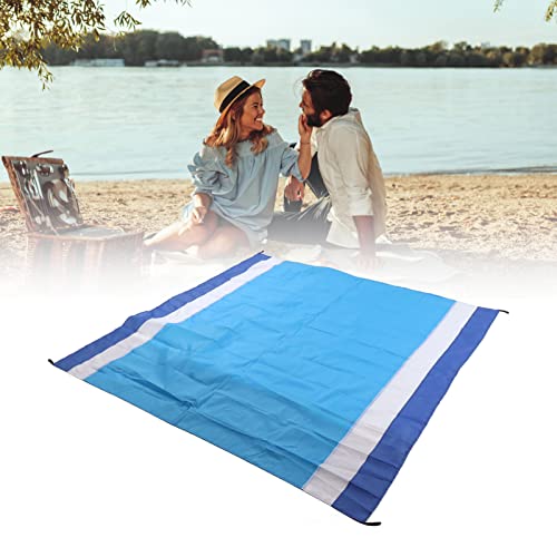 Gavigain Portable Picnic Mat,Picnic Blankets Outdoor Foldable Picnic Mat Waterproof Foldable Fashion Oversized Sand Prevention Beach Mat for Travel Camping (Blue White Stripes and Medium Blue)