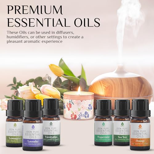 Pursonic Essential Oils Set - Top 6 Aromatherapy Blends Gift Set - 10ml 100% Pure Essential Oils for Diffusers, Home, Massage, & Bath (Eucalyptus,Lavender,Lemongrass,Orange,Peppermint,Tea Tree)