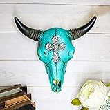 Ebros 10.5' Wide Western Southwest Steer Bison Buffalo Bull Cow Horned Skull Head Turquoise Silver...