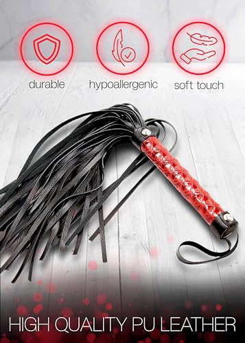 MILOPEDOX Red Whip 15\" Black Crop 12\" Cosplay Play Kit for Couples, Whip for Bedroom Play