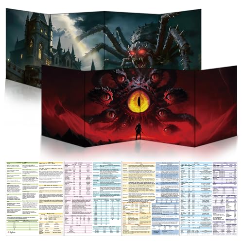 Byhoo DM Screen 2 PCS for D&D 5E - Artistic DND Screen Accessories - Swamp Widow & The Scarlet Eye, Waterproof Dry Erase Surface, Portable Tri-Fold A4 Size with Adjustable Stands