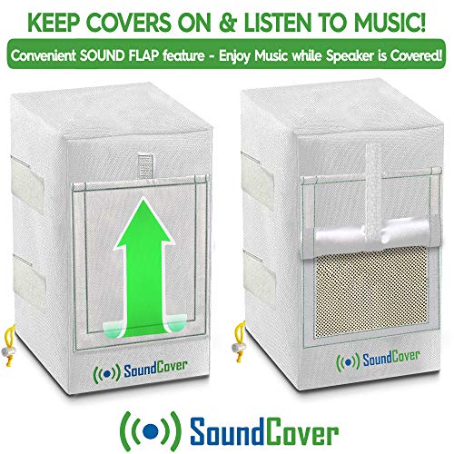 Image of Two White Waterproof 600D Outdoor Speaker Covers for C-Bracket Mounted Speakers - Fits Yamaha NS-AW294, Polk Atrium 6, Bose 251 (Max Dimensions: H 13.6 inch x W 7.9 inch x D 8.9 inch)