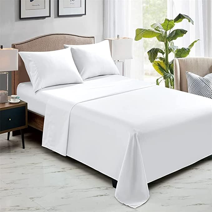 600 Thread Count 100% Natural Cotton 1 Piece Premium Flat Sheet (Twin XL- White)