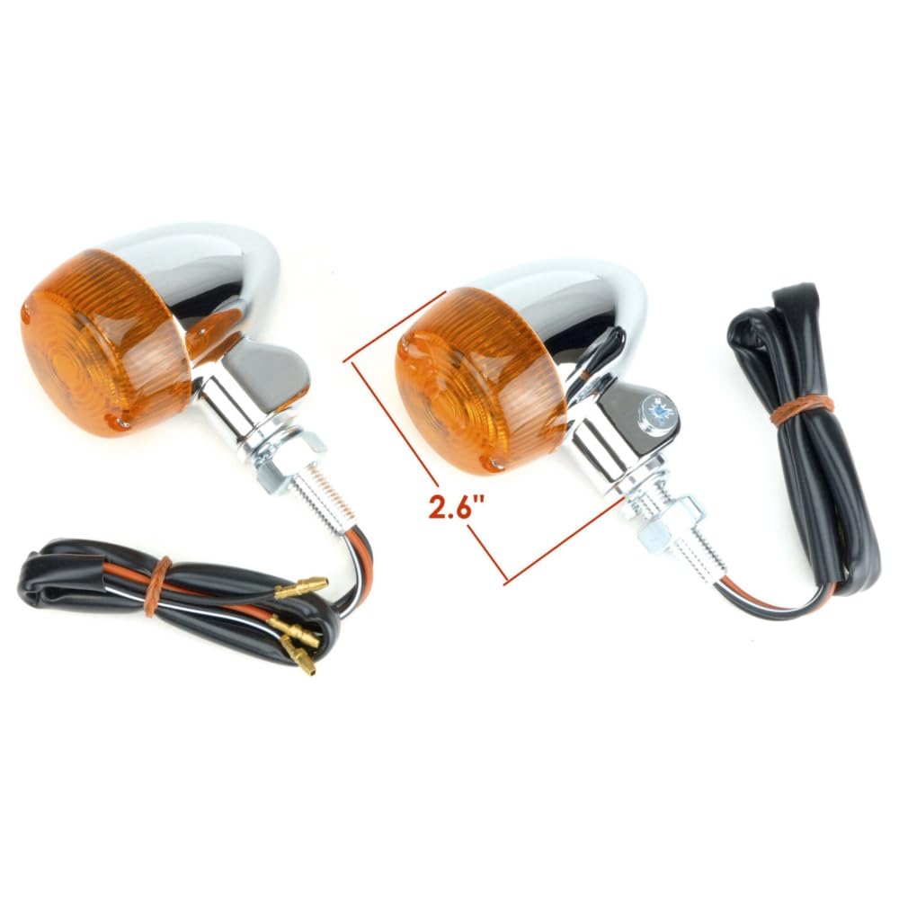 AWPWAY 2pcs Signal Light 12V Left Right Side Chromed Metal Housing/Amber Acrylic Lens Marker Lights Turn Signals Chrome Body Lens 3-Wire for Honda|Kawasaki|Suzuki|Yamaha SG0165