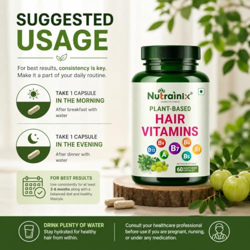 Image of Nutraninix Organic Hair Vitamins with Biotin for Healthy Hairs - 60 Vegetarian Capsules