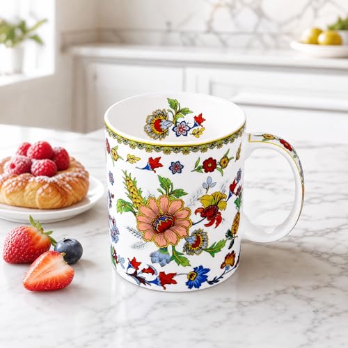 Taza de café de porcelana con diseño floral 12 oz miniatura 3