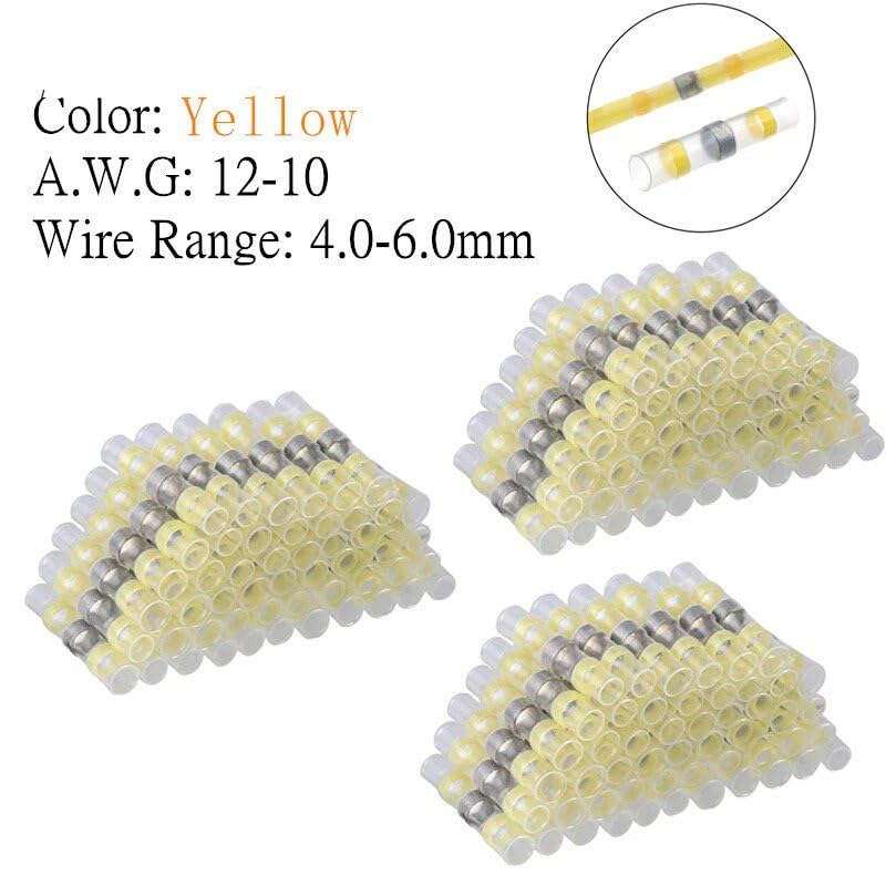 50 Pcs of Insulated Heat Shrink Seal Solder Sleeve Terminals Yellow Butt Wire Connectors