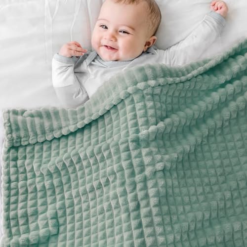 Homritar 3D Flannel Fleece Baby Blanket For Unisex Sage Green Super Soft Plush Cozy Toddler Blanket With Square Grid Design Luxury Bed Blankets For Boys Girls 30 X 40 Inch thumb #1
