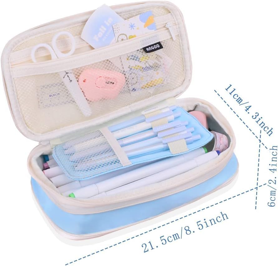 Image of Big Capacity Pencil Cases 4 Compartment Pencil Pouch Aesthetic Large for Girls Women, Portable Pencil case with Handle, Stationery Organizer Pen Bag with Zipper for College School Office