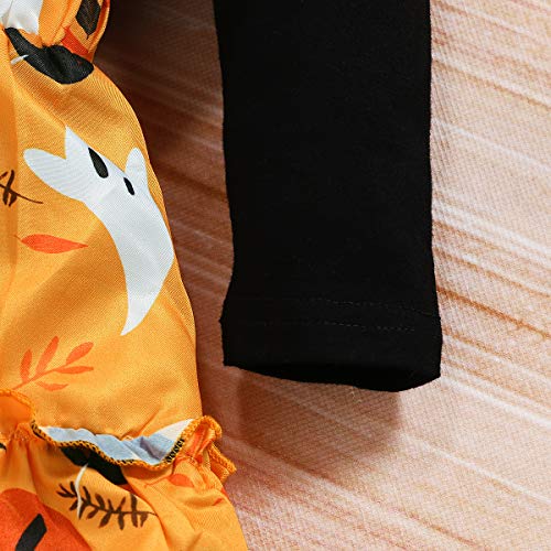 Halloween Baby Girl Clothes, Thanksgiving Toddler Girl Outfit Ruffle Top+Pumpkin Print Skirt Sets+Headband Black - Thumbnail 7