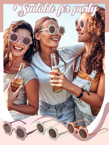Image of Kanayu Summer Flower Sunglasses for Women 5.71 Inch Round UV Protection Adults Daisy Sunglasses Decor for Beach Party Gift