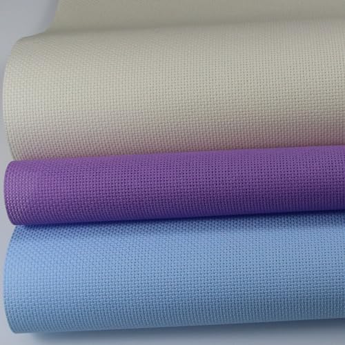 Image of KCS 3 pc of 15 inch x 18 inch(38cmx45cm) Counted Cross Stitch Cotton Aida Cloth Needlework Rolled Fabric Box,18CT,Cream+Light Blue+Lavender