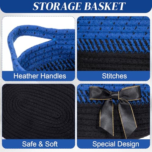 Image of Colingmill 1 Set Woven Basket for Gift Empty with Cellophane Wrap Set 14 x 10 x 5.5 Inch, Medium Decorative Gift Basket Empty to Fill, Cotton Rope Storage Box Decor (Blue Black)