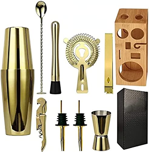 KRASS Bartender Set Kit Coctelera Dorada con Soporte Bamboo miniatura 1