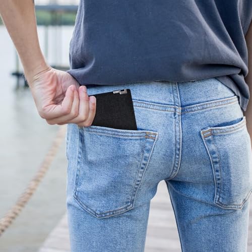 Mens Slim Wallet, Denim Fabric Men's Wallet Minimalist Wallet for Men, Mens Bifold Wallet Small Wallet for Teen Boys, Portable Credit Card Wallet for Work, Shopping (Jet Black) 5