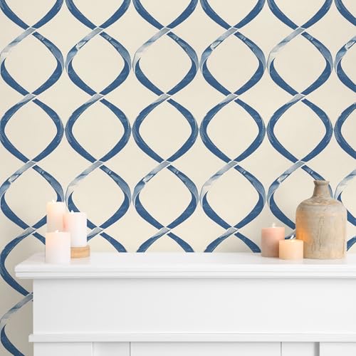 VEELIKE Blue Ogee Trellis Geometric Peel and Stick Wallpaper Modern Art Deco Wallpaper for Bedroom Bathroom 17.7''x354'' Renter Friendly Self Adhesive Abstract Wall Paper Geometric Contact Paper by VEELIKE - Image 4