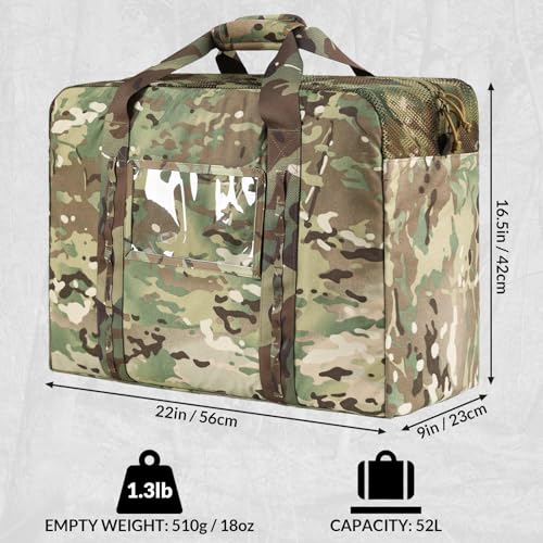 Military Duffle - 52L Heavy Duty Extra Large Army Tactical Bag for Shooting, Camping, Hiking, Traveling, Stealth Survival & More (CP Camo)3