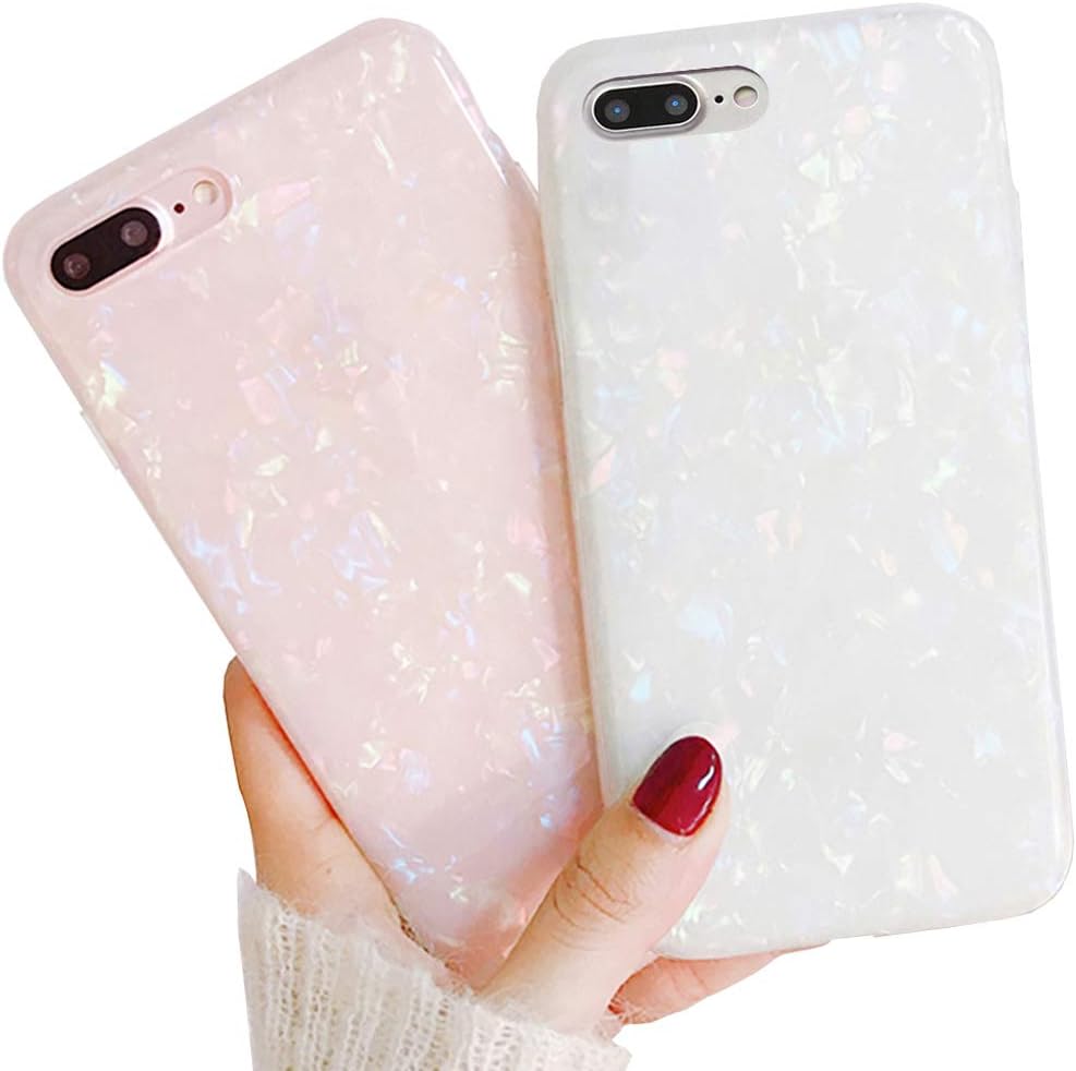LLZ.COQUE 2 Pack for iPhone 7 Plus Case iPhone 8 Plus Case for Girls Fashion Pink Silicone TPU Protective Case Cover Soft Gel Skin Bumper Ultra Thin Slim Fit Anti-Scratch Non-Slip Shockproof Case