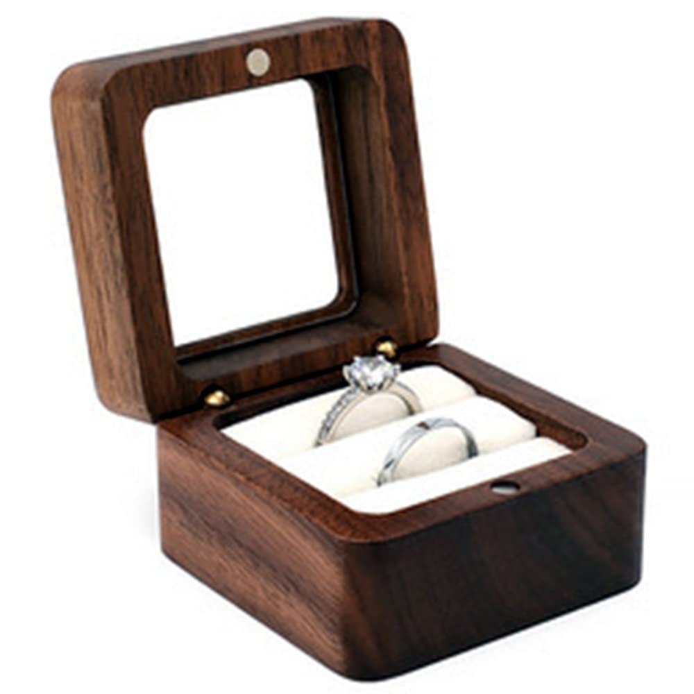 Caja de anillo de una sola ranura Estuche para anillos Propuesta de boda Caja de joyería de madera Pequeña caja de almacenamiento portátil para anillos de viaje Pendientes colgantes Mini caja de alm