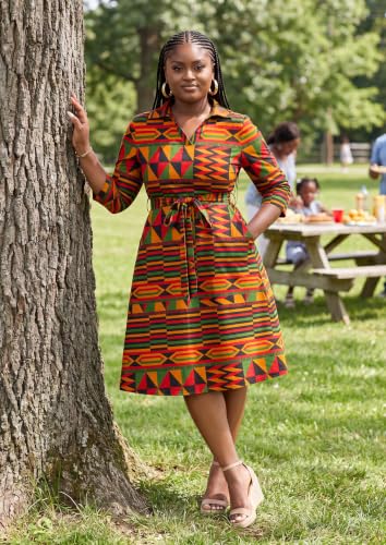 Image of FANDEE Plus Size Midi Dress for Women - Printing Summer Dresses for Wedding Guest Cocktail Party 3 /4 Sleeve V Neck（L-5XL）