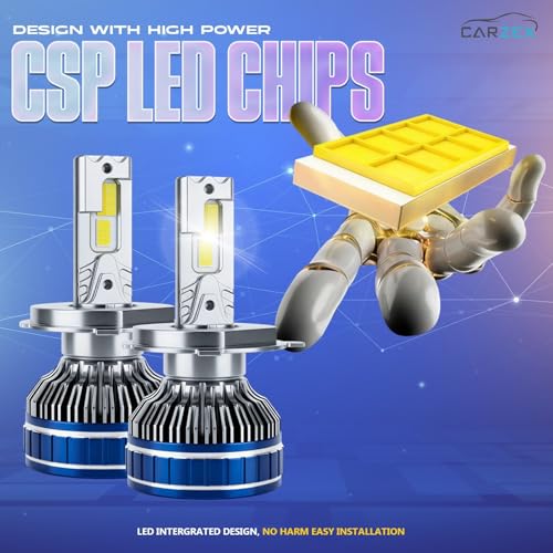 Image of Carzex Smart AI H4 LED Headlight Bulbs for Cars, 250W (125 Watts x 2), 18,000 Lumens Super Bright Conversion Kit for Cars, 6500K Cool White, AI App Controlled | Set of 2 | 1 Year Warranty