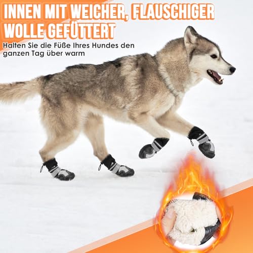 Eyein Hundeschuhe Pfotenschutz Winter, 4 Stück Wasserabweisend Windschutz Hundeschuhe mit warmem Fleece und hohem Design, Reflektierende und rutschfeste Hunde Schuhe Outdoor (Größe 2, Weiße Nähte)