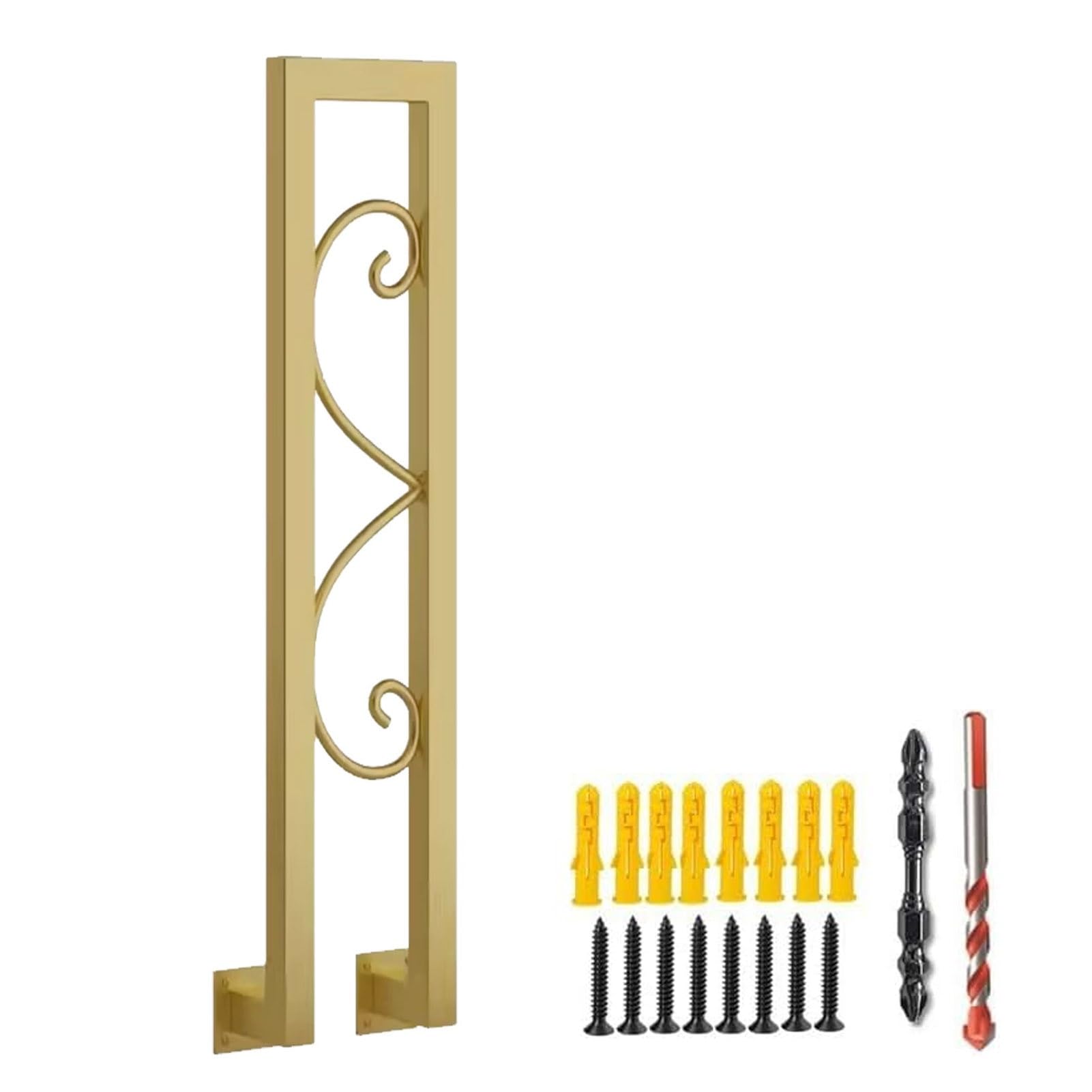 U-Shaped Handrail for Stair Rail Outdoor Steps Guardrail | Gold Metal Wrought Iron Hand Rail Indoor Side Mount Handrail Kit for Loft Villa Corridor, Black(Gold,55cm/22in)