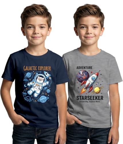 Image of XENOVAURBAN Kids Tshirt 2 Combo for Boys /Girls | Cotton Fabric | Graphic Printed Round Neck T-Shirt for Kids - KRN2-PRINTED-PAR