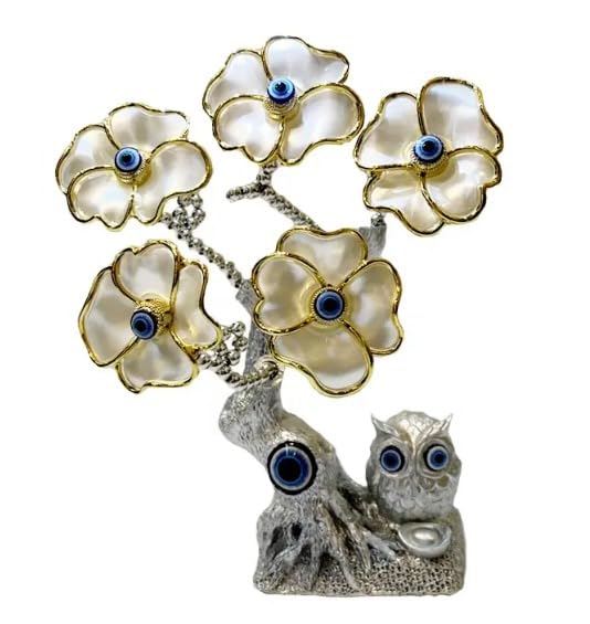 Resin Evil Eye Flower Tree with Owl – Handmade Decorative Ornament for Home Décor & Protection, Perfect for Gifting & Crafting (Evil Eye Design)