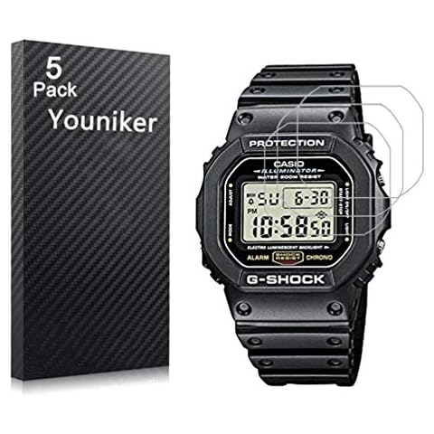 Youniker 5 Pack for Casio Men's G-shock DW5600 Screen Protector Film for Casio DW-5600 Watch Screen Protector Foils Crystal Clear HD Anti-Scratch Anti-Fingerprint Cover