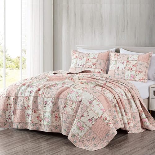 Chezmoi Collection Abbi 3-Piece Pink Shabby Chic Bedding King Quilt