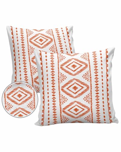 Orange Boho Outdoor Pillow Cover 20x20 Inch Cushion Sham Case,Waterproof Decorative Square Throw Pillowcase for Outside Garden Patio Porch Couch Chair Tent Modern Bohemian Farmhouse Geometric Stripes
