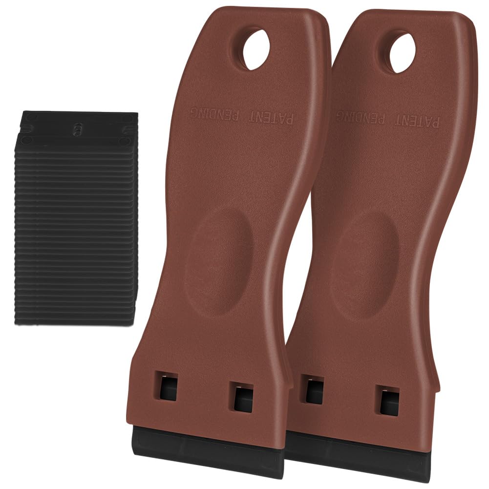 Flintronic 2 Stück Schaber, Keramikschaber mit 30 Kunststoffklingen, Schaber Küchenschaber Set, Keramik Kratzer, Herd Glasschaber, Herdschaber für Kochfeld, Backofen, Glaskeramik(Dunkelrot)