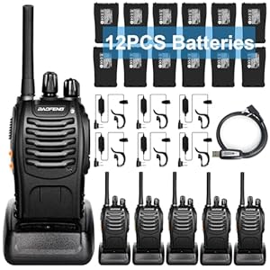 BaoFeng Walkie Talkies for Adults Long Range Rechargeable Walkie-Talkie with 12PCS Batteries & Earpieces with Mic, Portable FRS Two Way Radios for Business Camping Family Kids, Black BF-88A 6Pack