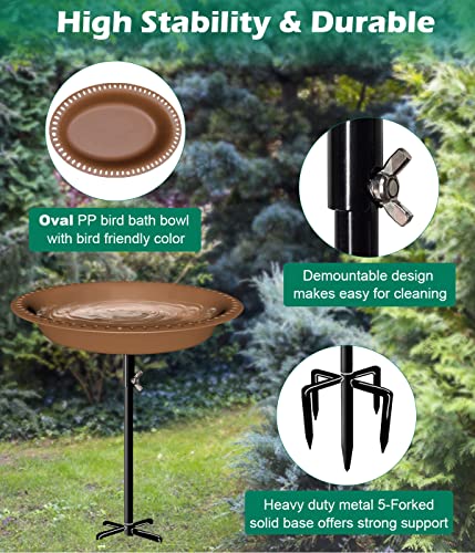 Mokeyder 29 Inch Height Detachable Bird Bath With Metal Stake Stand, Birdbath Bowl Spa & Birdfeeder With 5-Prong Base For Outdoor Garden, Oval Shape, Brown #TOP1