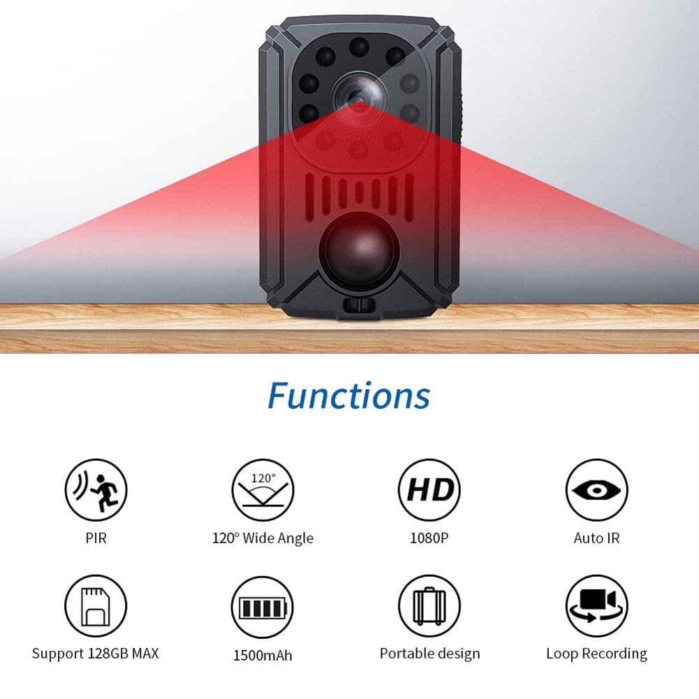 OSHLANT CáMara de Cuerpo PortáTil MD31 de 1080P, Mini CáMara de Bolsillo, CáMara de VisióN, PequeñA CáMara Deportiva para Coches, Grabadora de VíDeo PIR