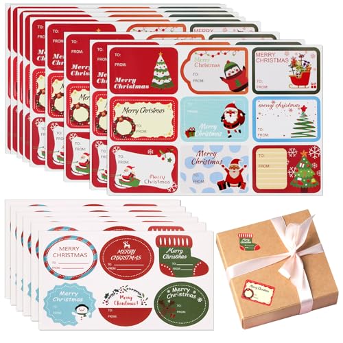 KSIWRE 150 etiquetas de embrulho de Natal, etiquetas autoadesivas de Natal para etiquetas de Natal,