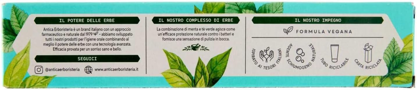Dentifricio Purificante Antica Erboristeria - Pasta de dientes para protección de encías con menta y té verde, 75 ml + llavero Beni Culinari gratuito (12 unidades)