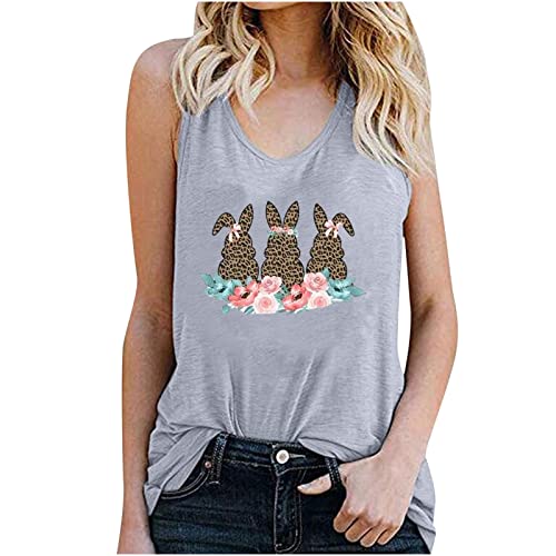 Easter Tank Tops for Women Cute Leopard Bunny Floral Print Graphic Tees Summer Sleeveless Shirts Casual Blouse Vests