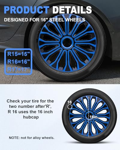 Image of ABX Hubcaps,16 inch hubcaps Set of 4, Wheel Rim Cover ABS Material, Snap On Car Truck SUV Replacement, for Toyota Camry Nissan Mazda etc, Black&Blue