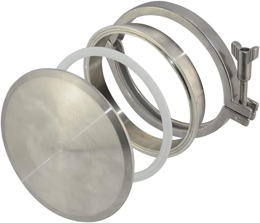 DAN SPEED S316 Stainless Steel Sanitary Pipe Weld Ferrule + Tri Clamp + PTFE Gasket + End Cap 316 (8 inch set)