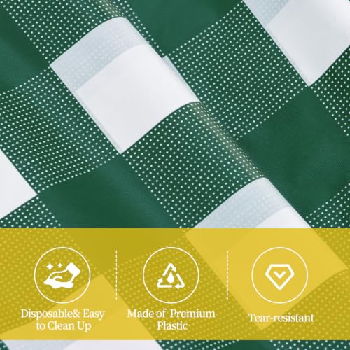 Image of tujol Dark Green and White Checkered 6 Pack Plastic Table Cloth 54 inch x 108 inch