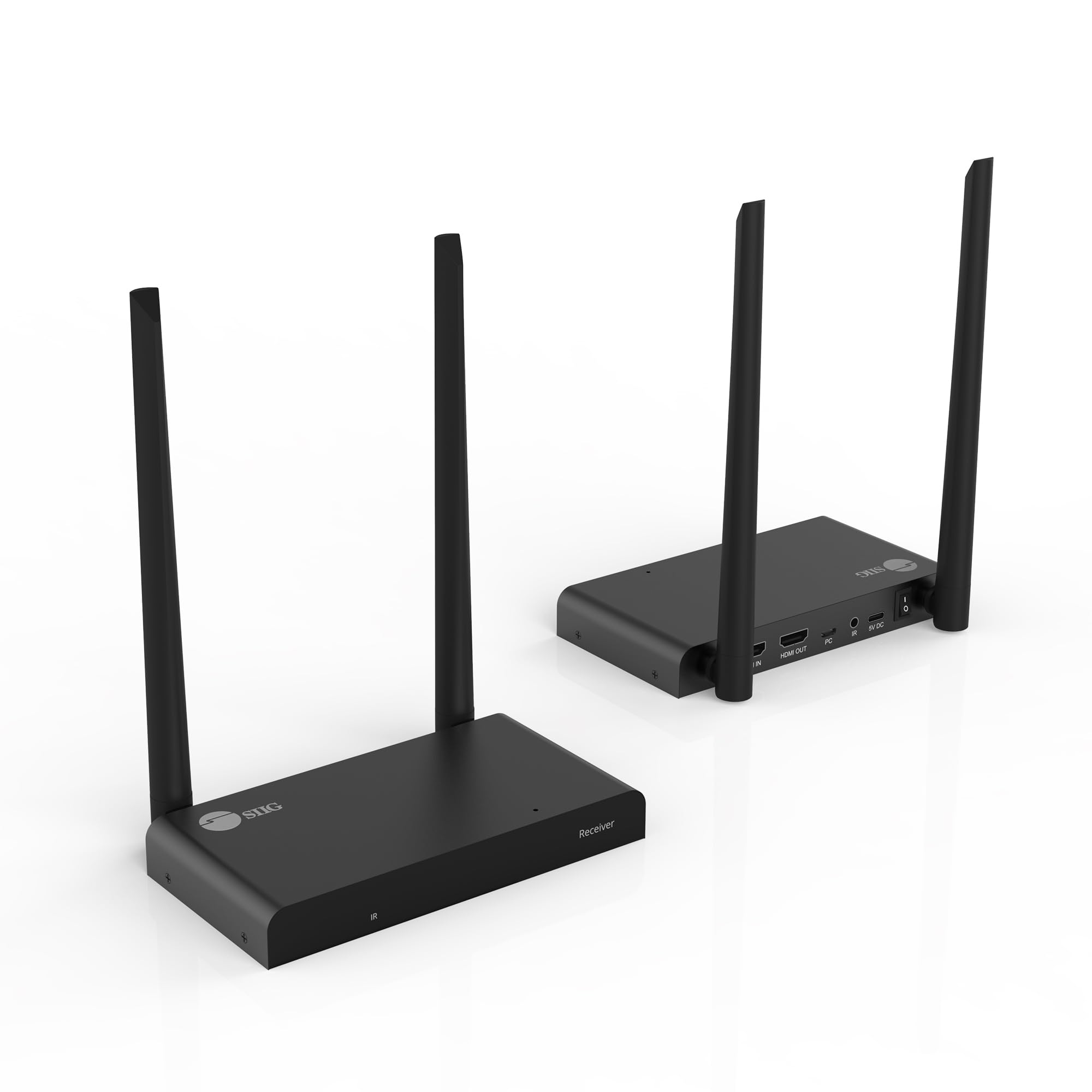 SIIG 492ft 1080p 1x4 Wireless HDMI Extender with IR, HDMI 1.4, HDCP 1.3, 10.2Gbps, Dual Antenna 5G Wireless Transmitter & Receiver Balun Kit, 2T2R MIMO, Loop-Out, up to 4 RXs (CE-H3WE11-S1)-image-45