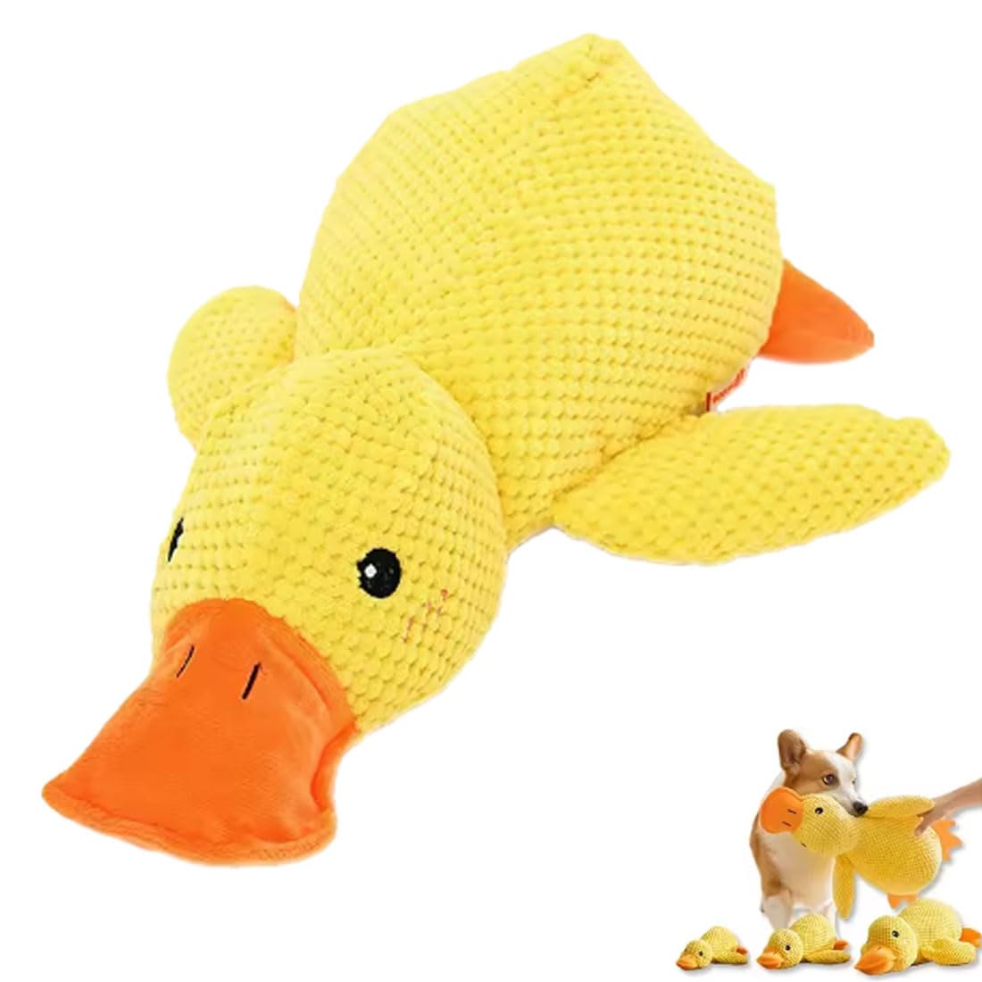 heofonm Calming Duck Toy for Dogs, Quacking Yellow Calming Duck Dog Toy, Soft Stuffed Interactive Plush for Puppies and Senior Keep Busy (Yellow,M(35 * 28cm))