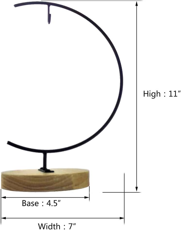 Black Iron Hanging Plant Stand with Wooden Base