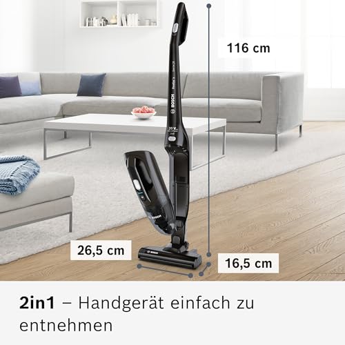 Bosch Akku-Staubsauger Readyy‘y Serie 2 BBHF220, kabellos, beutellos, 2in1 Lösung mit abnehmbarem Handgerät, hohe Saugkraft, Lange Laufzeit, 2 Stufen, Düse für alle Bodenarten, freistehend, schwarz